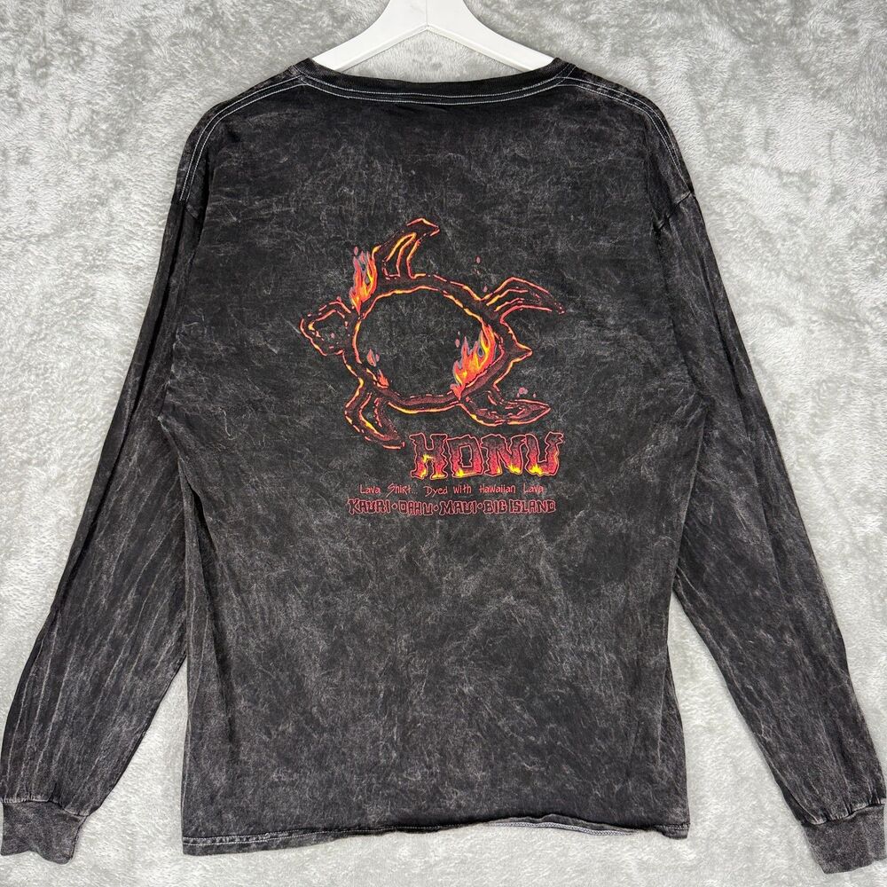 Hawaiian Lava T-Shirt Mens Large Honu Long Sleeve Acid Wash Black Tee Sea Turtle